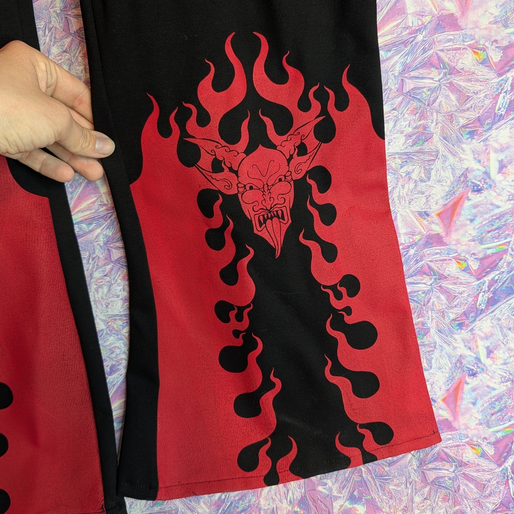 New Toxic Vision Designer Devil Screen Printed Tie Front Pants With Measurements - Picture 6 of 15